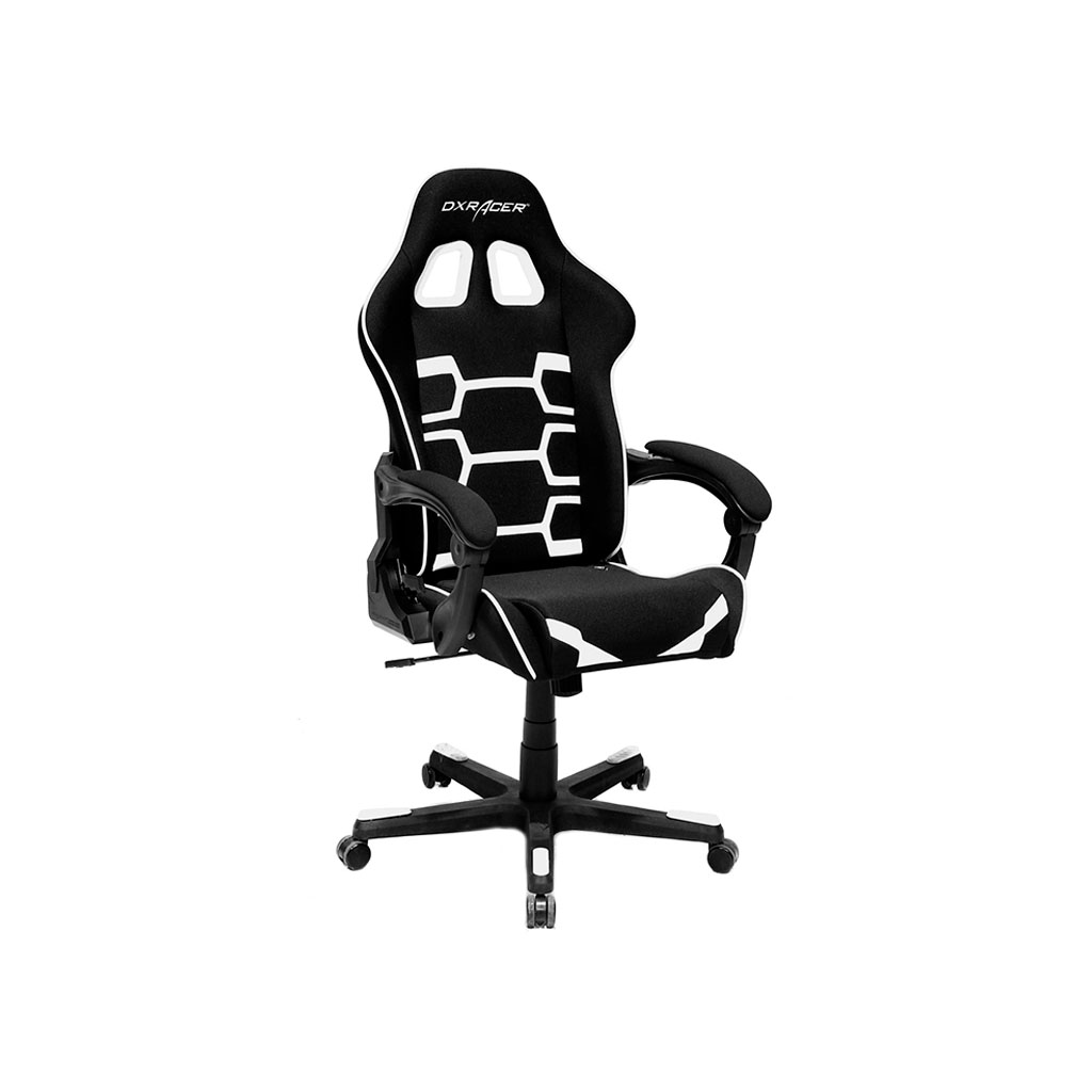 DXRacer O-Series OA168/NW - Silla para Gamer Ajustable, Base de Nilon, Soporte Cuello/Lumbar, Inclinación 175°, Ruedas Silenciosas, Negro/Blanco