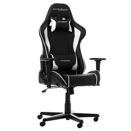 DXRacer F-Series FH08/NW - Silla para Gamer Ajustable, Soporte Cuello/Lumbar, Inclinación 135°, Ruedas Silenciosas, Negro/Blanco