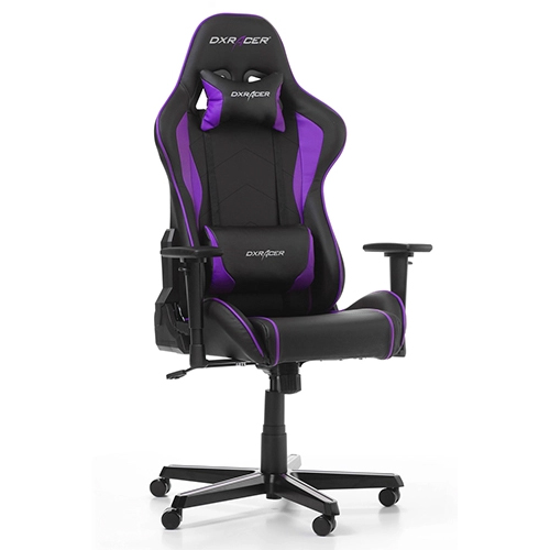 DXRacer F-Series FH08/NV - Silla para Gamer Ajustable, Soporte Cuello/Lumbar, Inclinación 135°, Ruedas Silenciosas, Negro/Morado