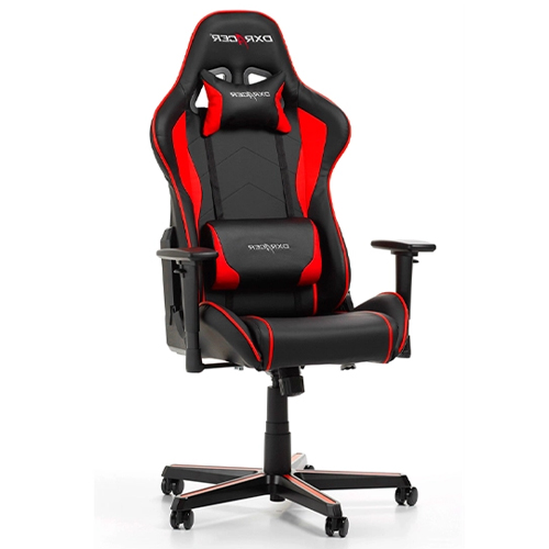 DXRacer F-Series FH08/NR - Silla para Gamer Ajustable, Soporte Cuello/Lumbar, Inclinación 135°, Ruedas Silenciosas, Negro/Rojo