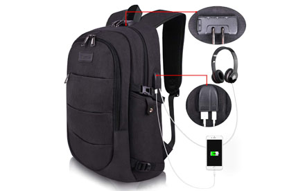 Mochila para computadora portátil, resistente al agua, antirrobo, con puerto de carga USB y candado - Accesorios