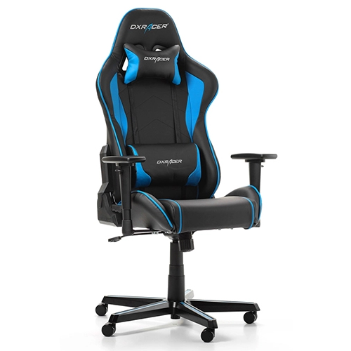 DXRacer F-Series FH08/NB - Silla para Gamer Ajustable, Soporte Cuello/Lumbar, Inclinación 135°, Ruedas Silenciosas, Negro/Azul