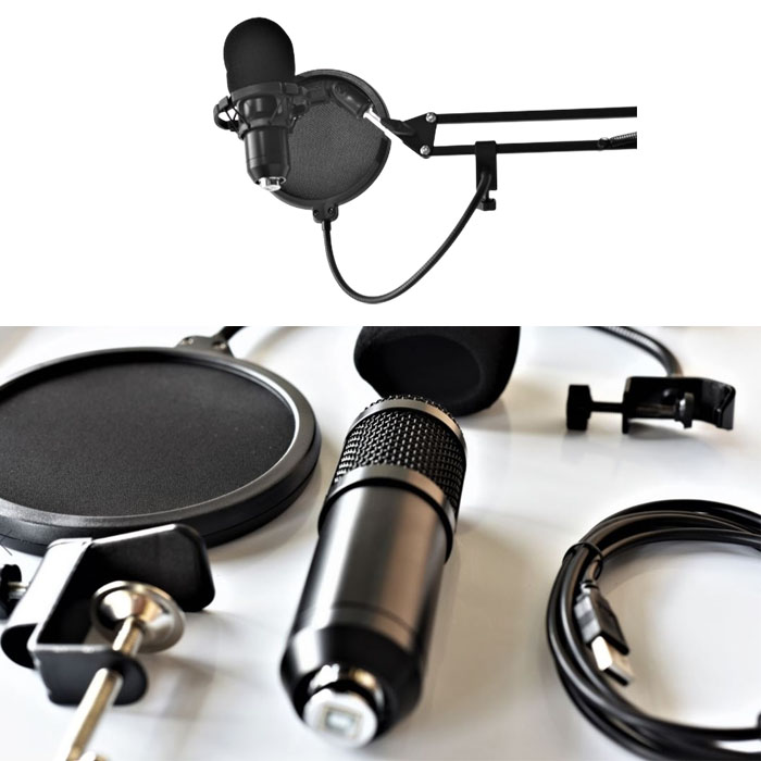 Genérico Set de Micrófono para Podcast / USB / Negro