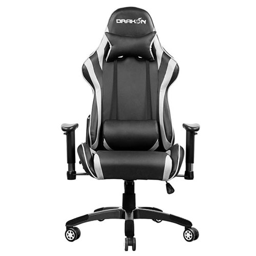 Raidmax Drakon - Silla para gamers ajustable, estructura de acero, soporte cuello/lumbar, ajuste 4D y 180°, Negro/Blanco